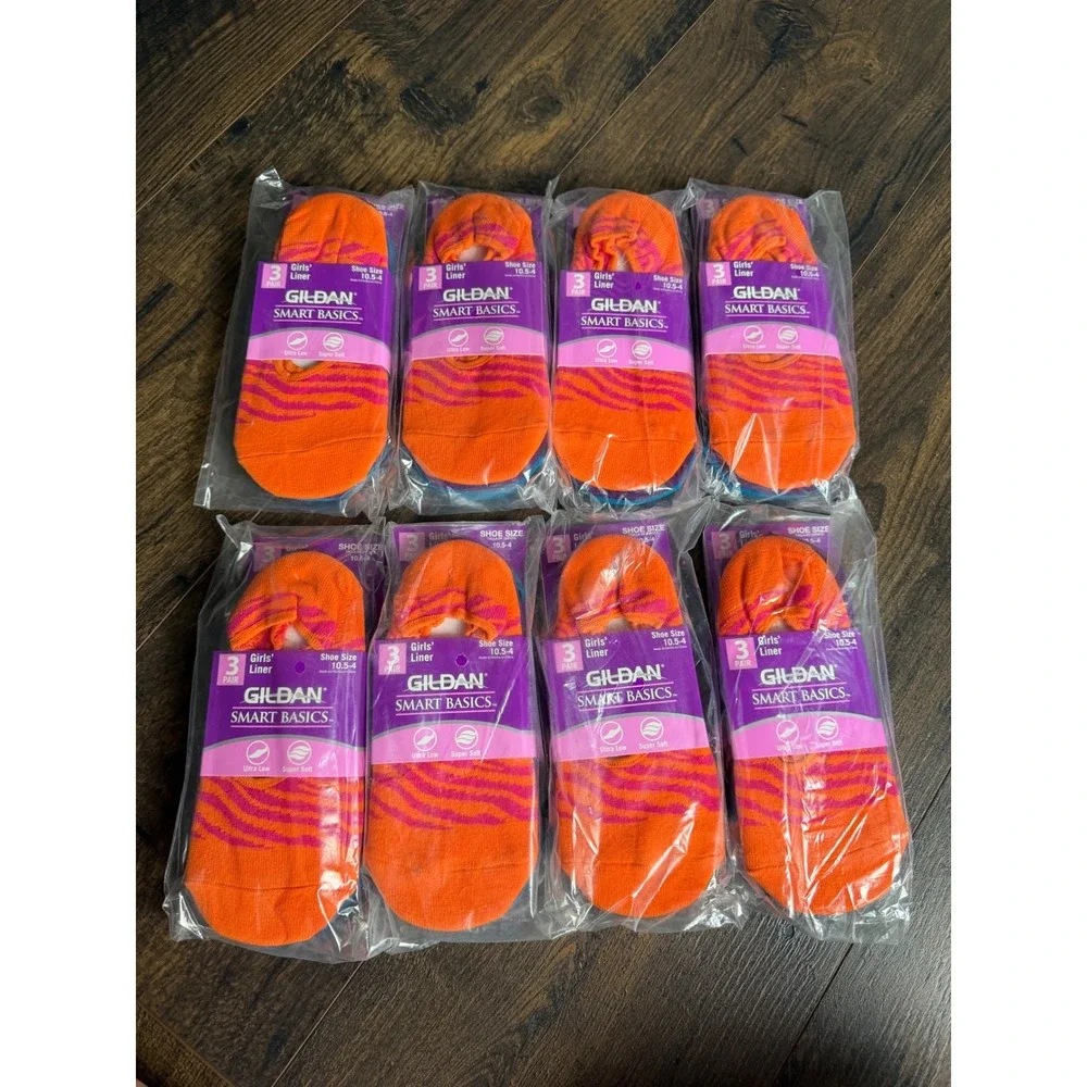 Gildan Smart Basics Girls Liner Socks 24 Pairs Orange Blue Purple Size 10.5-4